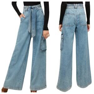 Veronica Beard Jeans BELISA Wide Leg High Rise Cargo Silverwood 28” Inseam SZ 27